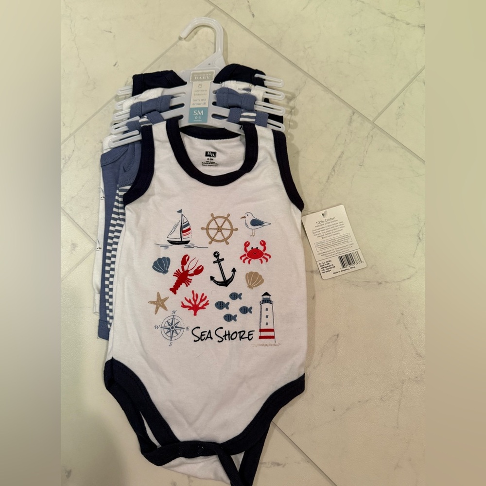 Little Me Sea Shore Bodysuit Set - White and Navy 5 !!!